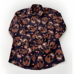 3/$25 Sale Simon Banks Halloween Shirt Men's Medium Long Sleeve Button Up Skulls